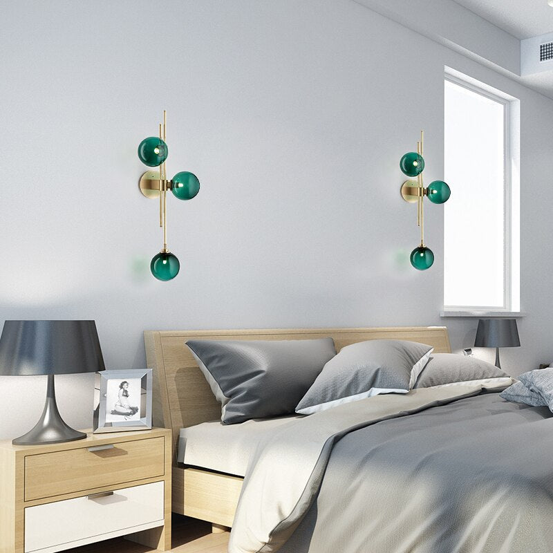 Minimalist LED Green Glass Ball Metal Wall Lamp