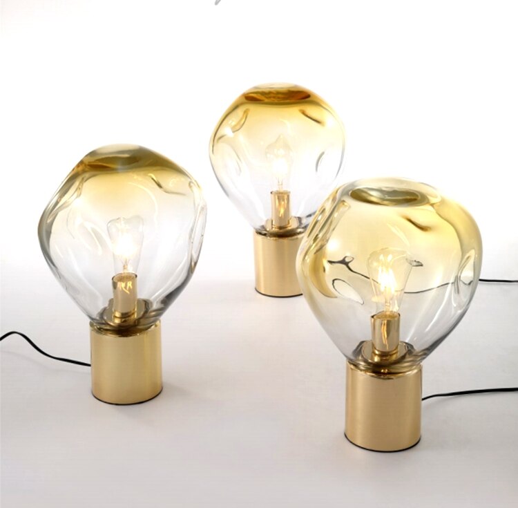 Bubble Glass Lampshade Gold Metal Base Table Lamp