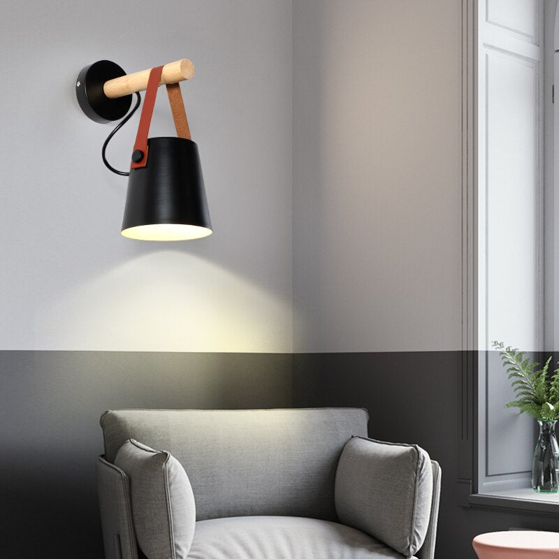Black Nordic Iron Wall Lamp Leather Handle