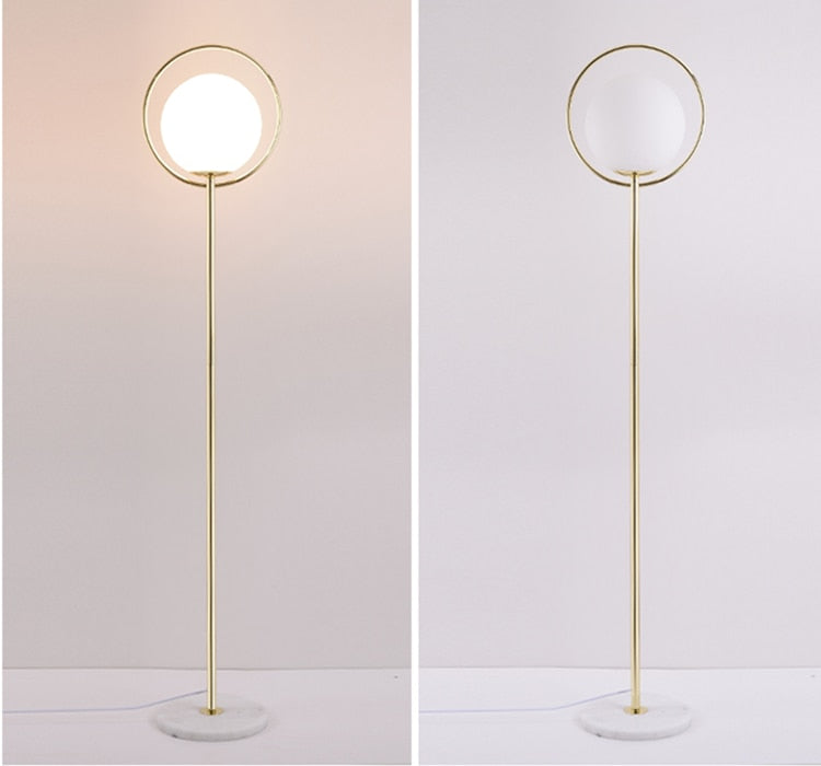 Floor Lamp Frosted Glass Balll Black Gold Metal Marble Base