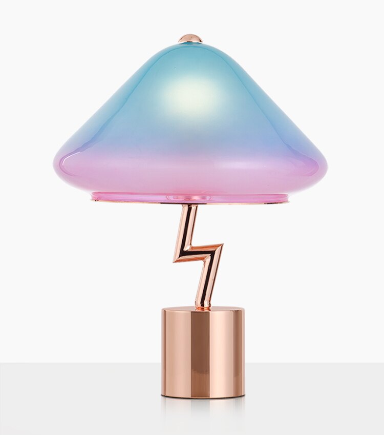 Mushroom Table Lamp Blue Pink Glass Lampshade Metal Base
