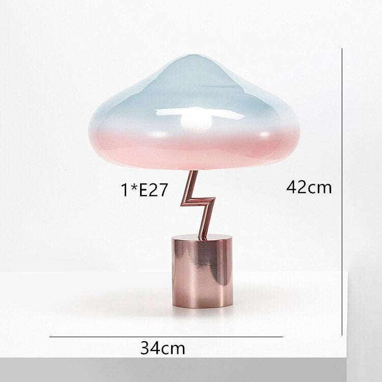 Mushroom Table Lamp Blue Pink Glass Lampshade Metal Base