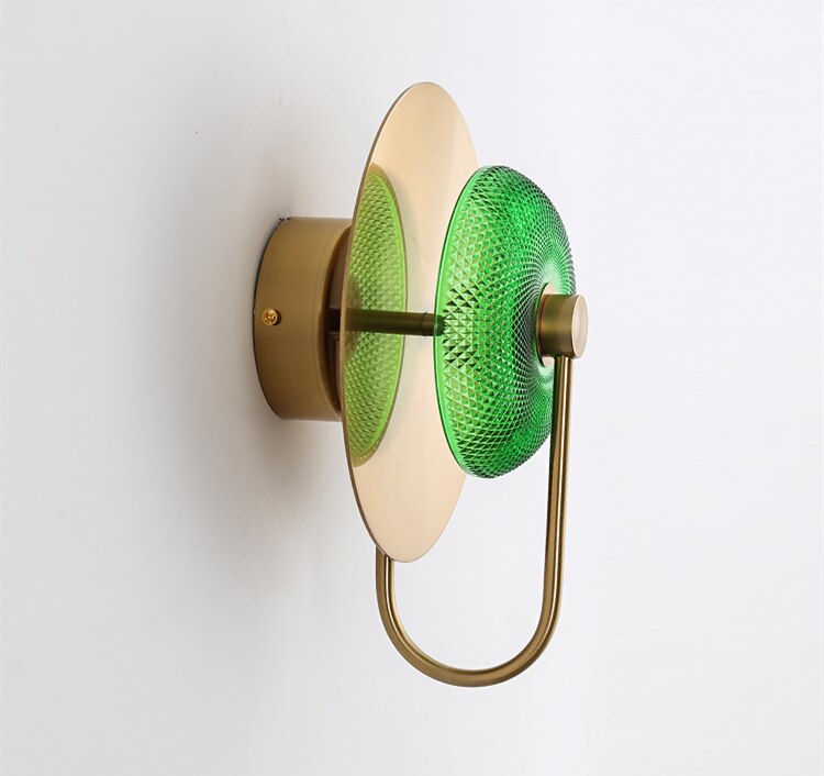 Vintage Green Glass Plated Brass Bedside Wall Lamp